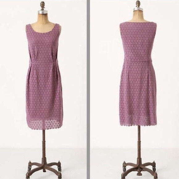 Anthropologie Dresses & Skirts - Anthro | Maeve Dusty Lilac “Gathered Lace” Eyelet Dress Size 2 Euro Summer